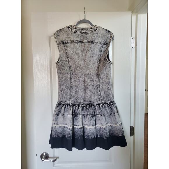 Tanya Taylor Retro Grey Black Faded Denim V Neck Shift Mini Dress, Size 10 - Picture 7 of 10